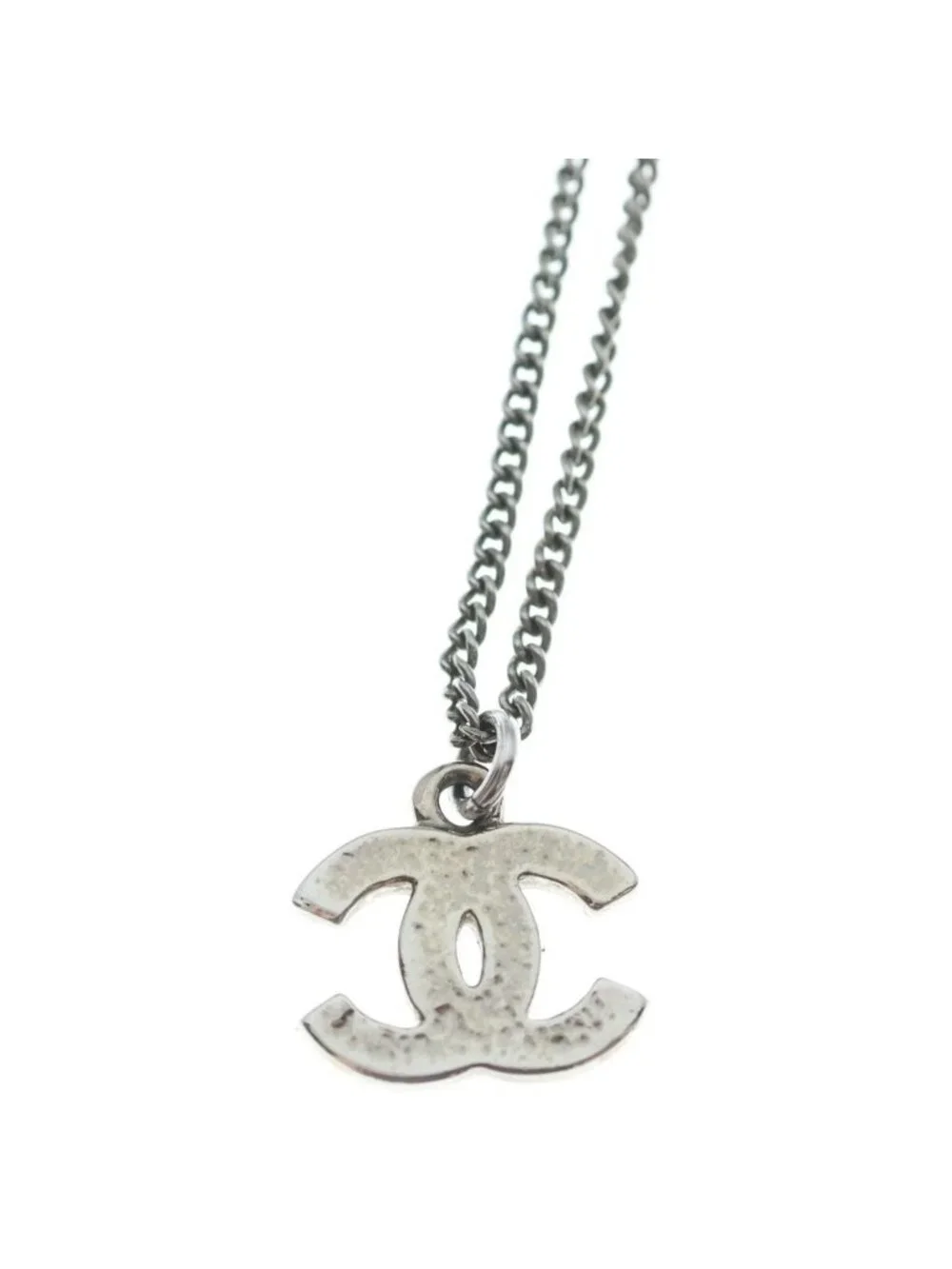 Chanel CC Logo Rhinestone Pendant Chain Silver